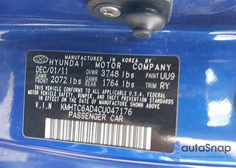 2012 Hyundai Veloster Base W/Gray из США, поврежденный, VIN KMHTC6AD4CU047176